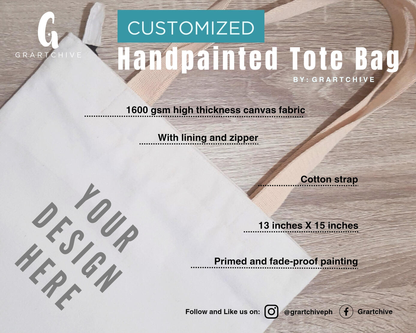 High thickness canvas totebag with cotton strap
